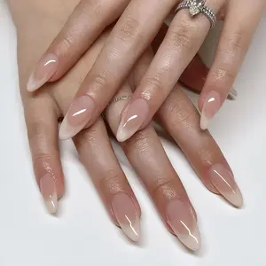 24pcs Almond Nail Art Set, Nail Art Design, Transparent Nude /tapioca Color, Natural Gradual Transition, Layered French Style, Elegant and Subtle