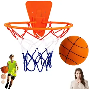 Silent Basketball Set 2 Counts Including 18cm Indoor Silent Basketball & Hoop Durable PU Material Noiseless Rebound Toy for Kids Indoor Training Christmas Gift Round Sport