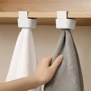 2-Pack Kitchen Towel Rack, No Food Contact, Wall-Mounted, Strong Adhesive Hooks, Easy Install, Japanese Style, Non-Drill, Organize Towels