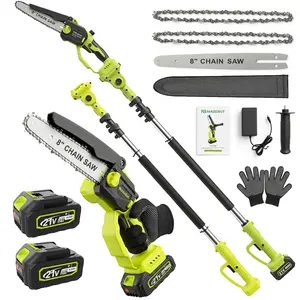 2-in-1 Brushless Pole Saw & Mini Chainsaw, 8" Cordless Tree Trimmer with Extension Pole, 2×4.0Ah Batteries, Auto Oiling, Lightweight Branch & Limb Cutter for Yard Work