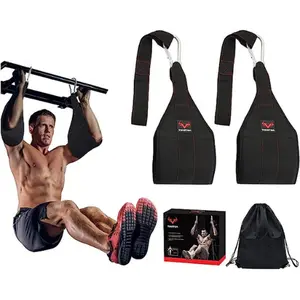 Tikaton Premium Ab Straps for Pull Up Bar - Heavy Duty Pair Hanging Fitness with Big D-Ring Steel Quick Connectors, Arm Padding for Abdominal Training
