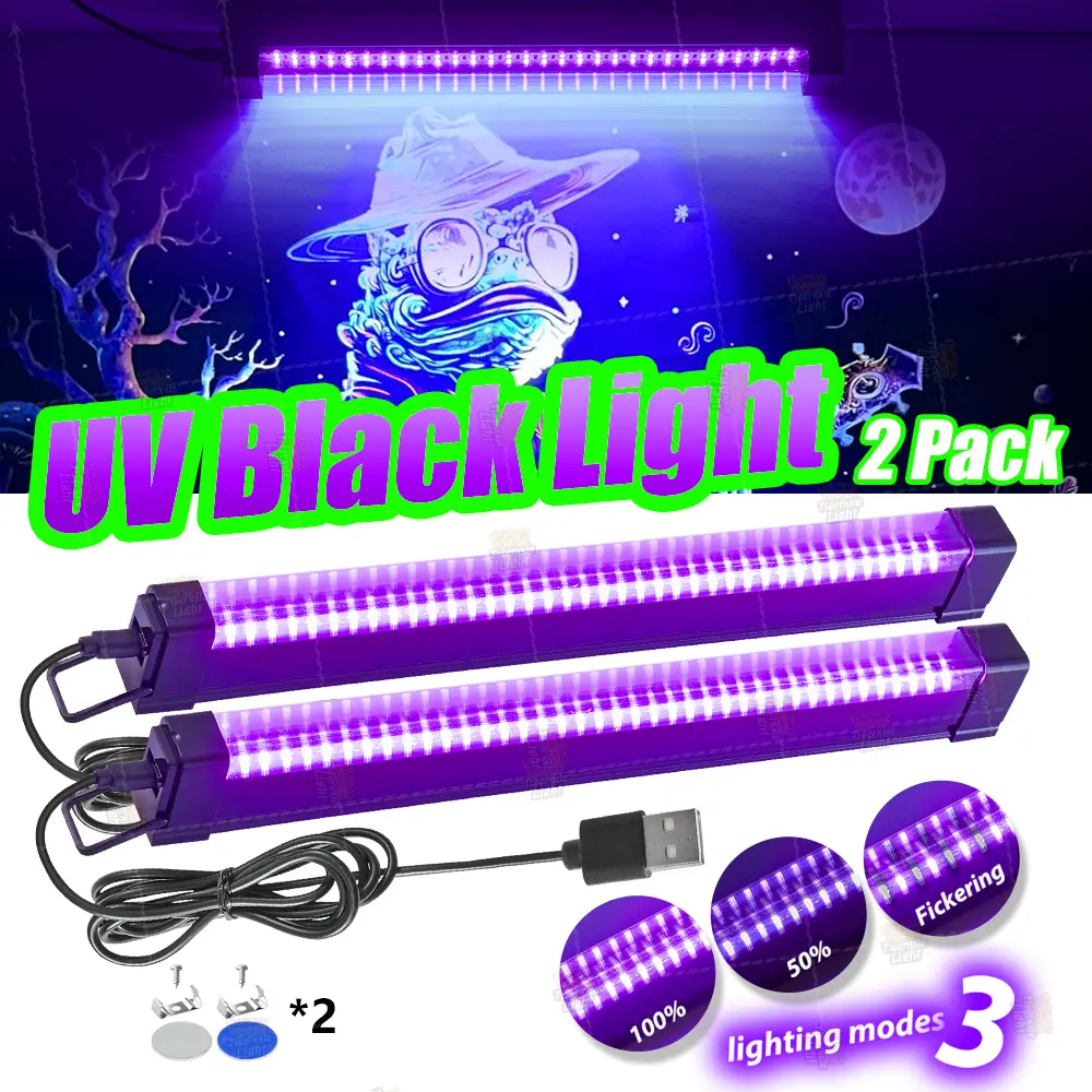 OYCIJE 2 Pack 32cm(12.6inch) Black Light Bar, LED Blacklight for Fluorescent Tapestry Poster Body Paint Glow Party  Cabinet and Display Magnetic