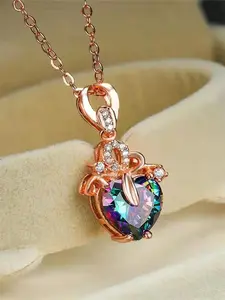 1 PC Luxury Cubic Zirconia Heart Necklace Pendant For Women Mother's Day Gift Jewelry Heart Shaped Pendant Zircon Gemstone Necklace