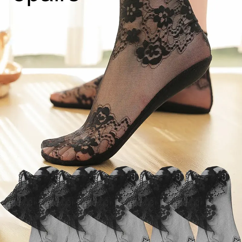 Women's Floral Lace Scallop Ankle Socks, Floral Pattern Socks, Soft Breathable Comfortable Casual Socks, Ladies Sheer Casual Comfy Socks for Summer, Casual Stylish Socks, Casual Daily Socks