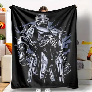 Robocop Skeleton Flannel Throw Blanket， Cyborg Cop Graphic， Soft & Warm， Lightweight， AntiPilling， Perfect for Couch， Sofa， Bed， Office， Living Room， Movie Nights， Travel， SciFi Fans Gift.
