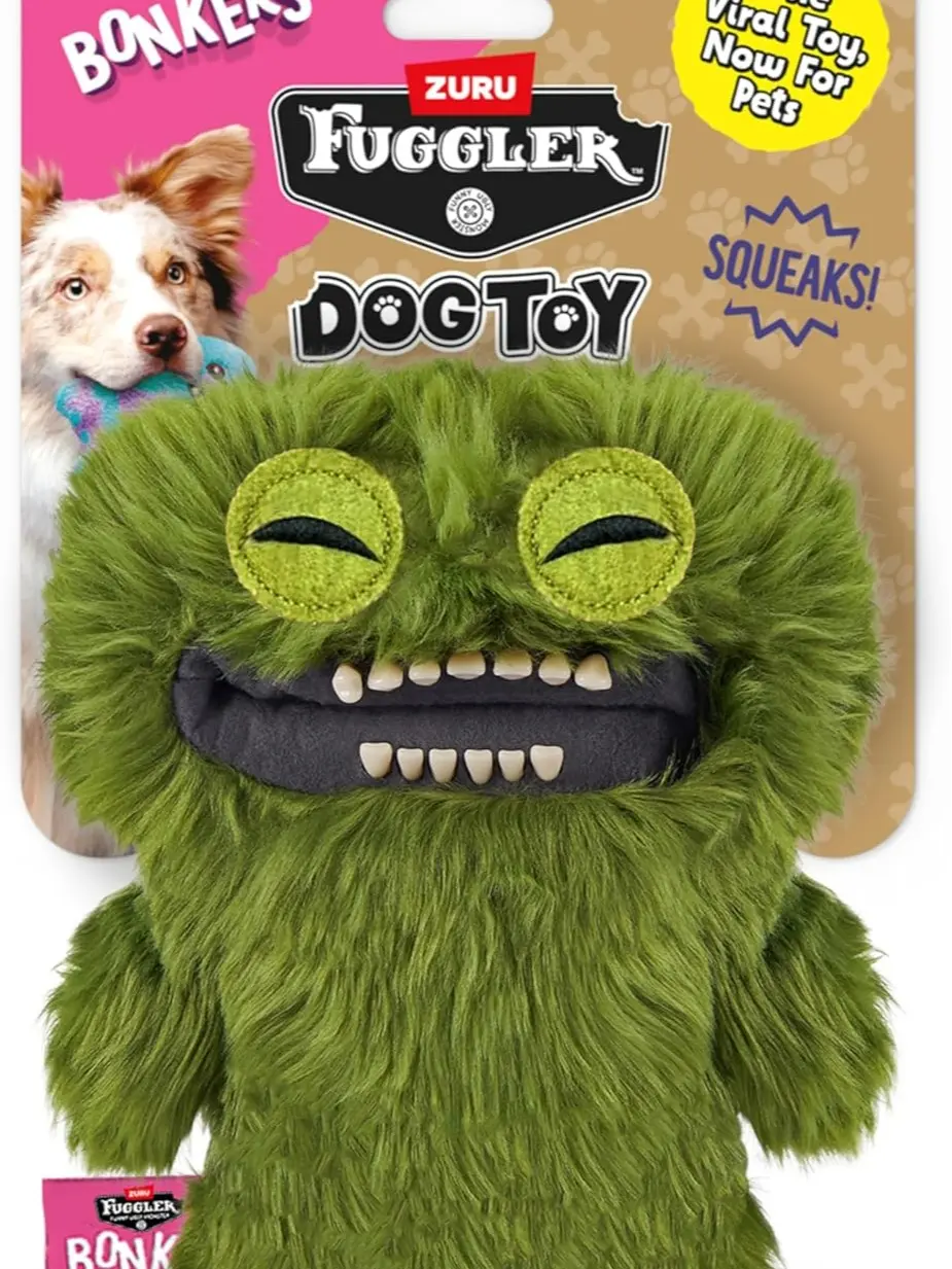 Bonkers FUGGLER Count Underoo Mcgoo Squeaky & Plush Dog Toy for Playtime, Green, 8 inches