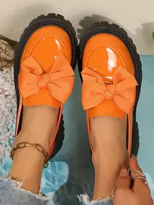 Fashionable Comfortable Loafers for Women, New Autumn Butterfly Knot Thick Sole British Style Small Leather Shoes, Retro Single Shoe Trendy