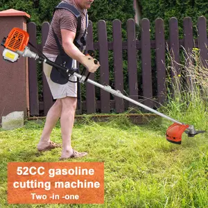 52cc 2-Stroke Gas String Trimmer, 2-in-1 Quick-Start Weed Wacker & Hedge Trimmer, Handheld Garden Brush Cutter with Plastic Handle & Shoulder Strap
