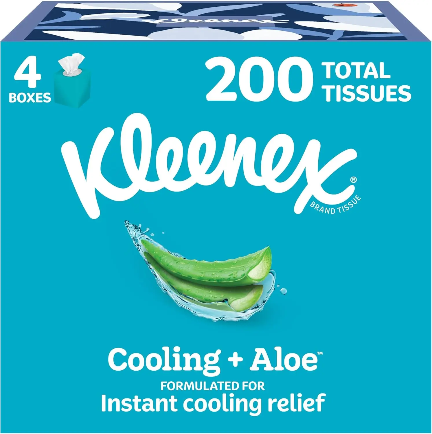 Kleenex Cooling + Aloe Facial Tissues, 4-Pack Cube Boxes, 50 Tissues Each, 200 Count