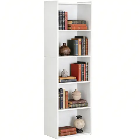 ZENY 5-Tier Narrow Particle Board Rectangle Bookshelf - Slim-Fit Compact Dust-Proof Multi-Layer Storage Organizer, Stable Indoor Furniture for Small Spaces Living Room, 15.8” L x 9.5” W x 52” H, Assembly Required, Room Storage Solution