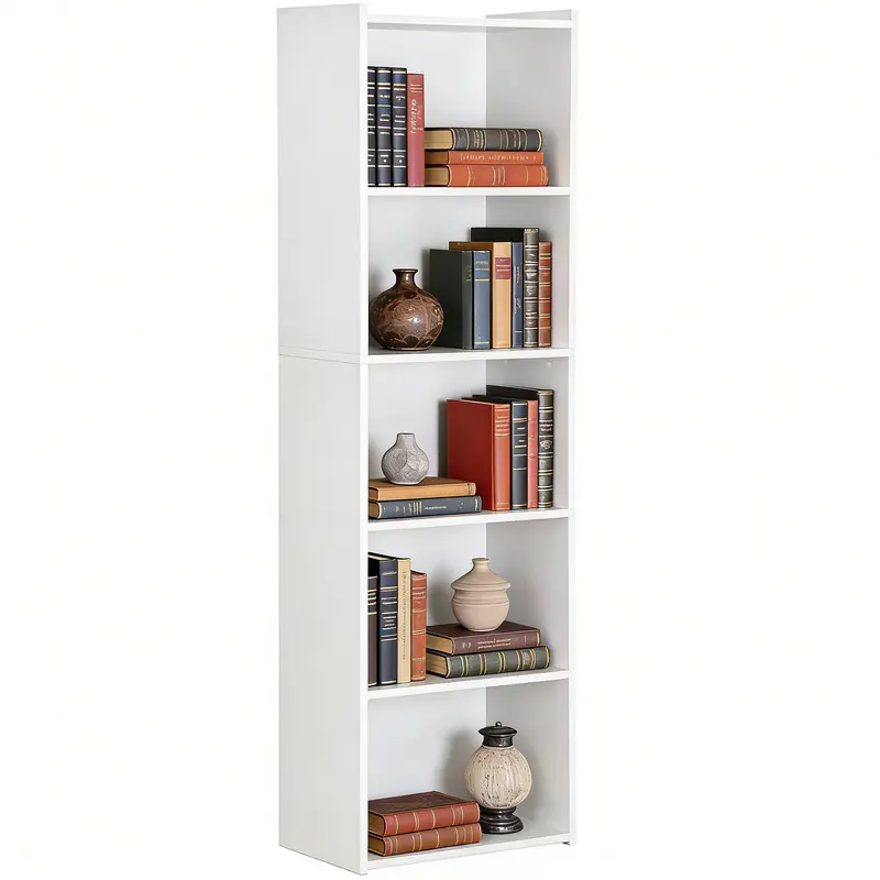 ZENY 5-Tier Narrow Particle Board Rectangle Bookshelf - Slim-Fit Compact Dust-Proof Multi-Layer Storage Organizer, Stable Indoor Furniture for Small Spaces Living Room, 15.8” L x 9.5” W x 52” H, Assembly Required, Room Storage Solution