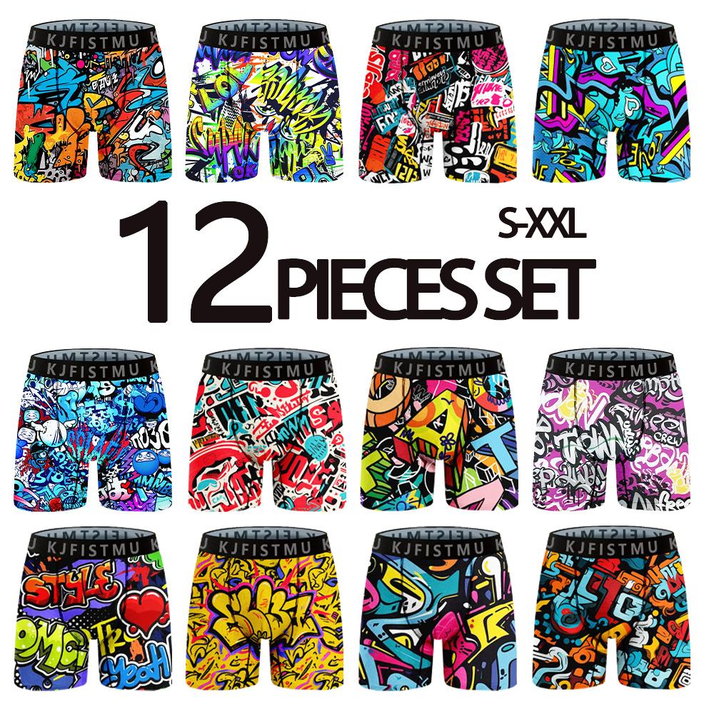 KJFISTMU 12-piece set of men's boxer briefs with stylish printed patterns, long-length men's boxer briefs, soft and breathable, trendy graffiti sports underwear, men's underwear, cycling shorts Men's Clothing Set Fabric Menswear KJFISTMU 12-piece set of men's boxer briefs with stylish printed patterns, long-length men's boxer briefs, soft and breathable, trendy graffiti sports underwear, men's underwear, cycling shorts Men's Clothing Set Fabric Menswear