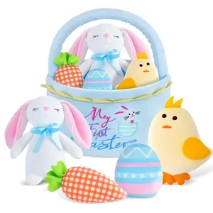 My First Easte First Easter Basket Stuffers Playset, 5 Piece Plush Bunny Chick Carrot Egg for Girls Boys Kids Infant Toddler
