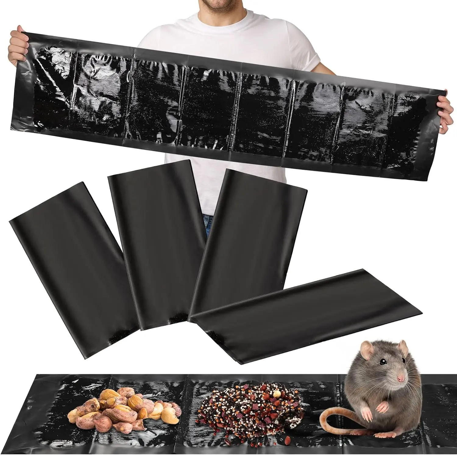 Qualirey 4-20 Pcs 47 Inch Ultra Large Sticky Mouse Glue Traps Sticky Rat Trap that Work for Rats Roaches Rodents Heavy Duty Pre Baited Mats Indoor Outdoor Catch Pest (Black)