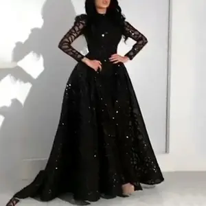 2025 Spring Women's Dress Round Neck Long Sleeve Sequin Puffy Evening Dress