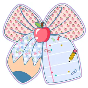 Pencil and Paper Bow with Apples Direct To Film Print, DTF Print, Ready To Press Print For T-Shirts