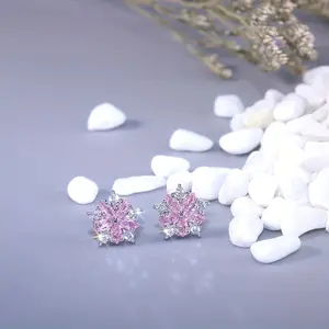 Exquisite Cherry Blossom Shaped Zirconium Stud Earrings - Delicate, Dainty, and Hypoallergenic Jewelry for Women and Girls - Perfect Gift Idea for Any Occasion
