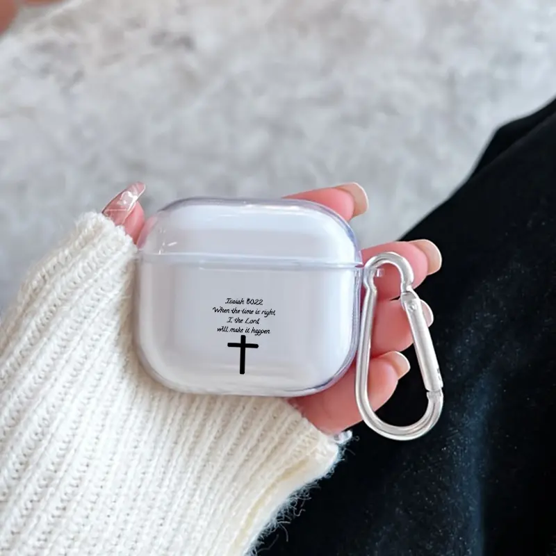Simple Cross Pattern TPU Soft Protective Case for Apple AirPods 4/3/2/1/Pro/Pro2 Transparent Earphone Cover with Keychain Attachment