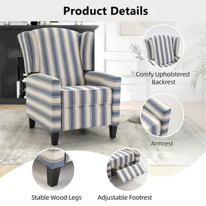 EBELLO Pushback Recliner Chair, Fabric Recliners with Padded Seat, Mid-Century Modern Reclining Chair for Living Room, Bedroom Upholstered Armchair gaming chair