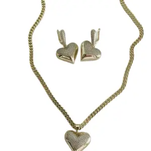 Xuping Jewelry Set Heart Pendant Earrings & Necklace Cuban Link Chain Laminate Gold Daily Use Fashion Accessories