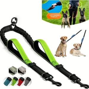 Tangle-Free Double Dog Leash| Heavy Duty Dual Bungee Dog Coupler for 2 Dogs| Shock Absorbing Splitter with Padded Handle for Medium Large Dogs,summervibes