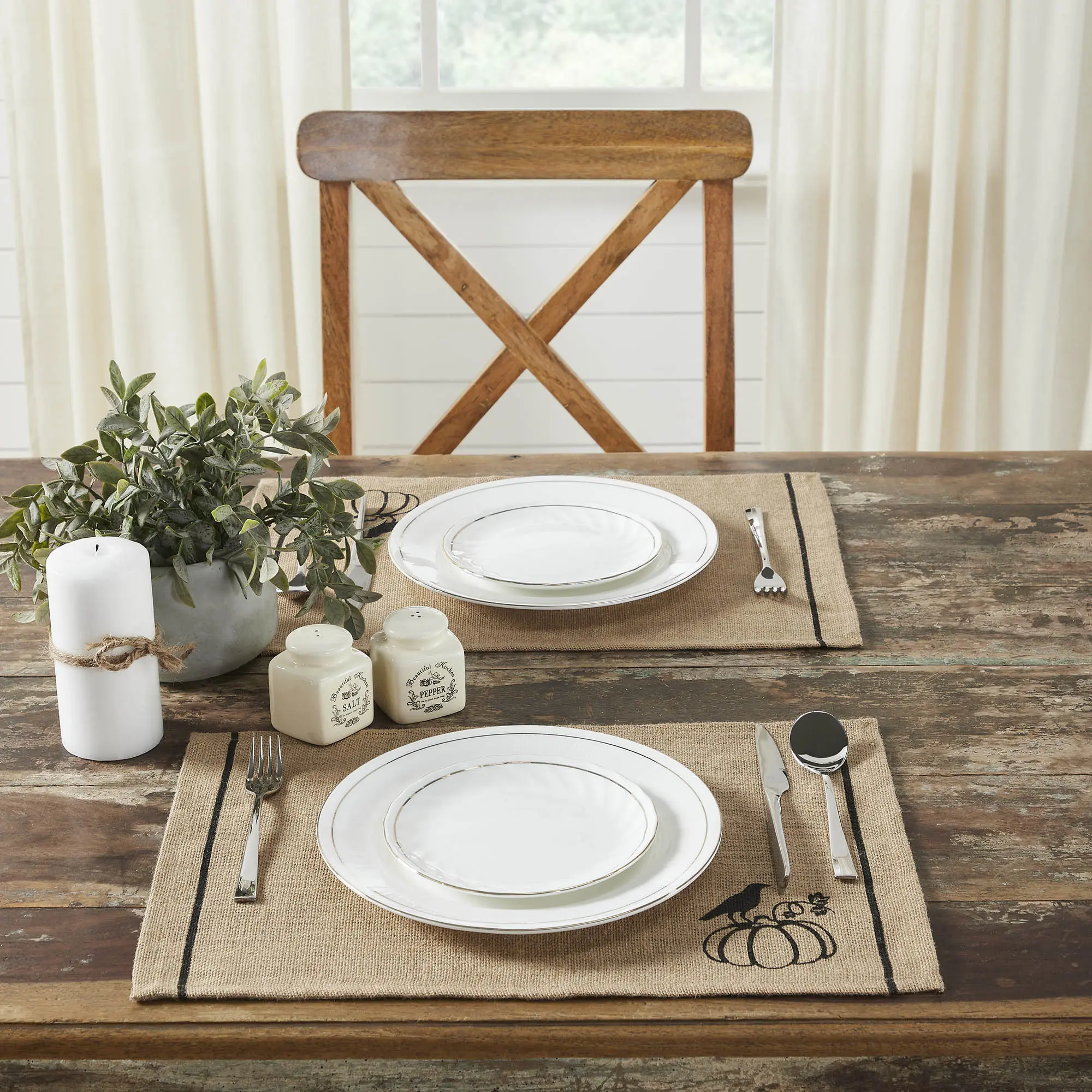 Classic Pumpkin Print 100% Jute Burlap Placemat - Set of 2, Kitchen Tableware Accessory