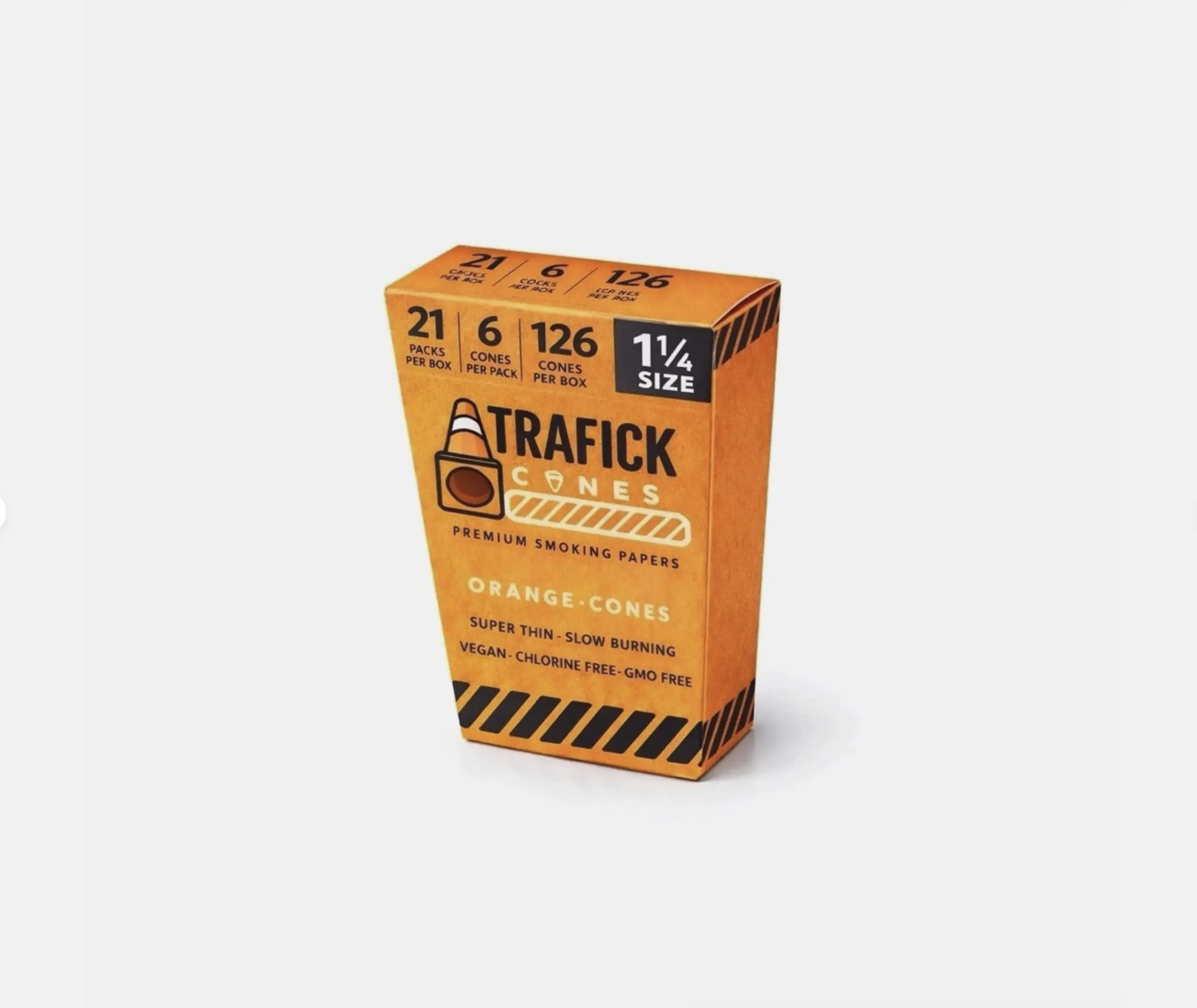 Trafick Cones, Standard Size, Premium Paper Cones, High Quality Paper Cones, 126 Cones, Natural Rolling Papers, Orange, 78mm Cones, 21 Packs x 6 Cones, Precision Rolled, Ready to Fill Paper, Bulk Pack, Fine Paper, Easy Fill Paper, Ready to Use Paper Cones