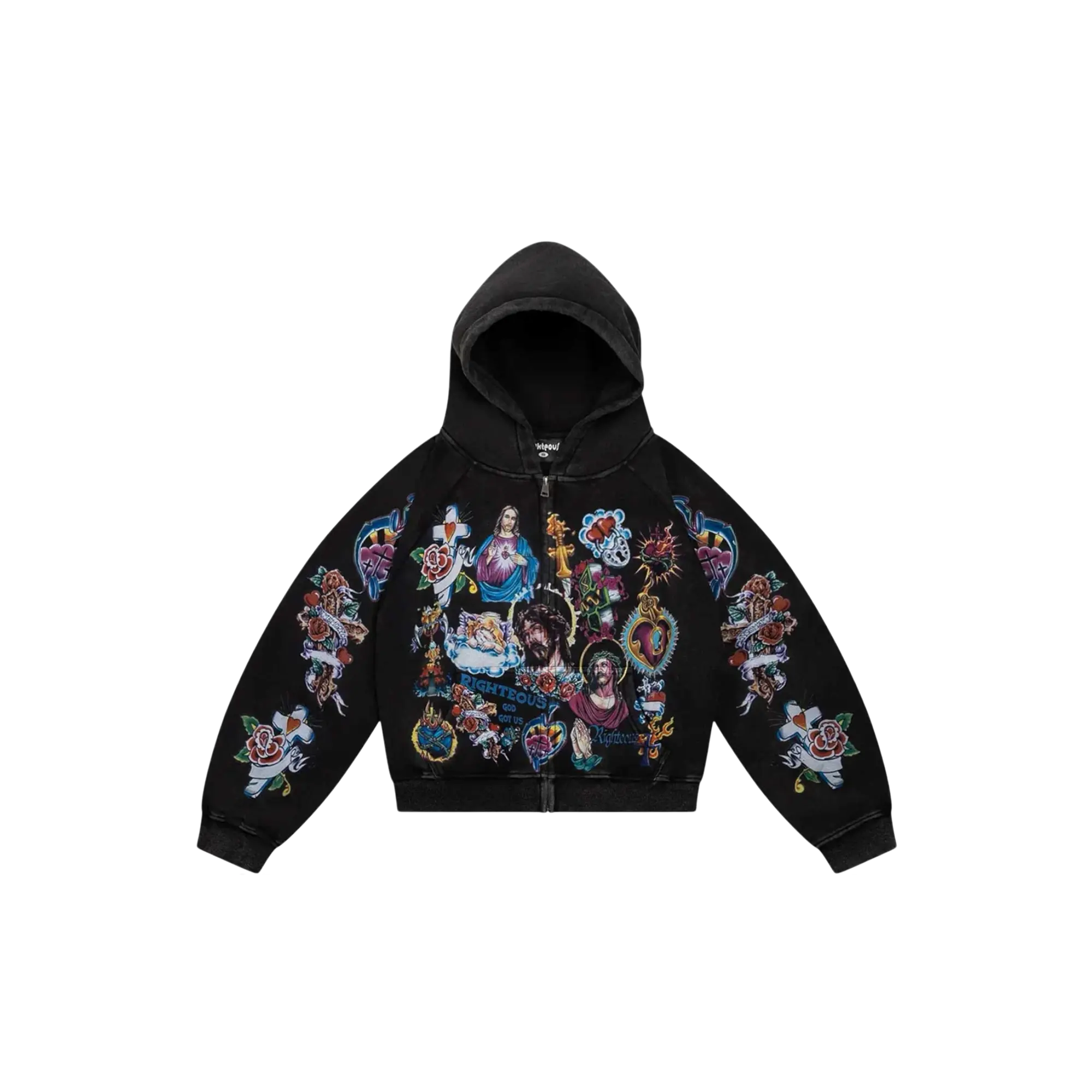 We Are Righteous Risen King Black Cropped Zip-Up Hoodie