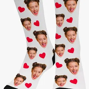 Customizable Face Socks with Red Hearts - Fun and Unique Design for Everyday Wear
