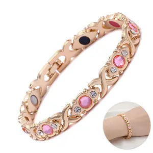 Energy magnet bracelet, eco-friendly alloy with diamonds, adjustable ladies' wristband，Valentine's Day gift, Christmas gift