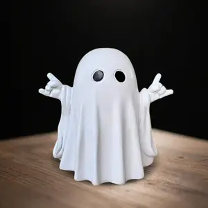 Halloween Ghost Figurine - Spooky Cute Resin Middle Finger Ghost Statue, Perfect for Porch & Indoor Halloween Decor, Anime Style