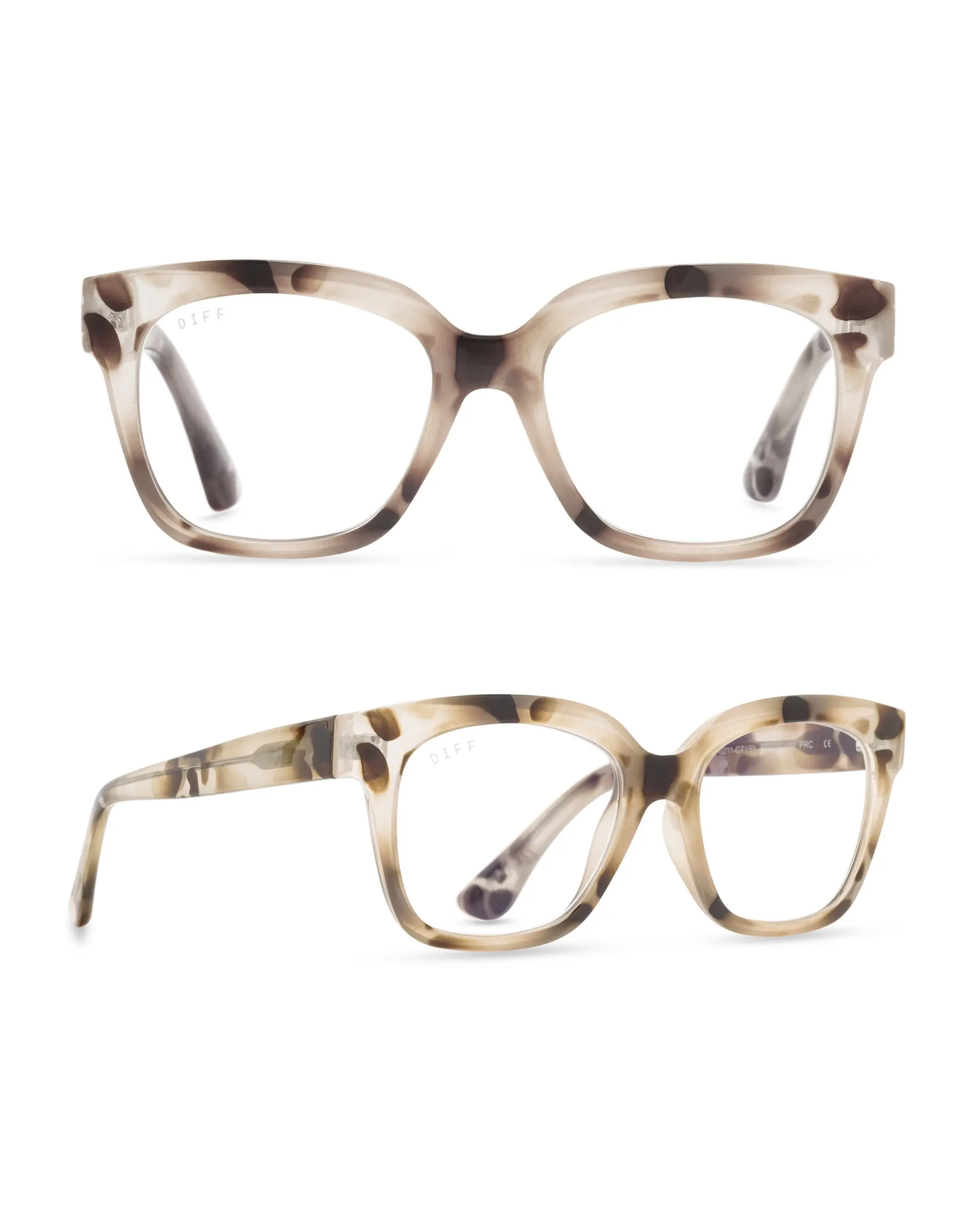 DIFF Ava Cream Tortoise Blue Light Readers - Cute Square Chunky Lightweight Frame DIFF Ava Cream Tortoise Blue Light Readers - Cute Square Chunky Lightweight Frame
