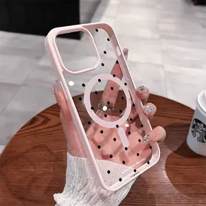Full-screen Polka Dot Magsafe Case for iPhone 17 Pro Max Air 16 16e 15 14 Plus 13 12 11 X XS Acrylic Magnetic Anti-Scratch wireless charging compatible Phone Back Cover Valentine's Day Gift 2D printing
