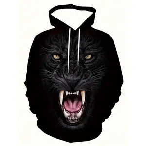 Unisex Leopard Print Hoodie, Casual Knit Polyester Pullover, All-Season Fashion, Non-Elastic Fabric, Animal Pattern Design