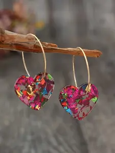 Vibrant Mosaic Heart Drop Dangle Earrings, Iron Ear Needle, No Plating, Resin Material, Perfect Valentine's Day Gift for Her, Lightweight Earring, Heart Shaped Earrings