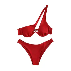 Sexy One Shoulder Bikini Set Women Red Black Push Up Underwire Micro Swimsuit Bathing Suit Thong Swimwear