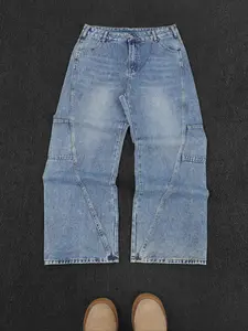 Men's Y2K Vintage Washed Denim Jeans, Fashion Wide Leg Straight Fit, Comfortable Daily Wear, Street Hip Hop Rock Style