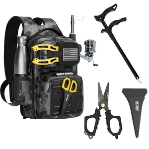 Beyond Fishing 3-Piece Bundle Set - Voyager Tactical Tackle Backpack + 10.5" Long-Reach Corrosion-Resistant Fish Hook Remover + 6.5" Dual Serrated Titanium Braided Line Shears - Fishing Gift for Men, Freshwater & Saltwater