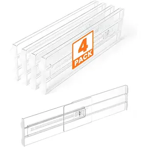 4 Pack Adjustable Expandable Drawer Dividers 4" High 10.6"-16.9" Clear Dresser Organizer Separators for Clothes Underwear Baby Clothes Cosmetics Toiletries