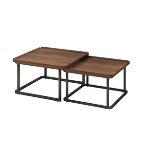 Square Nesting Coffee Table Set of 2 - 23.6" & 19.7" Fluted Side Tables with Raised Edge, Space-Saving Center Table for Living Room, Bedroom, Office