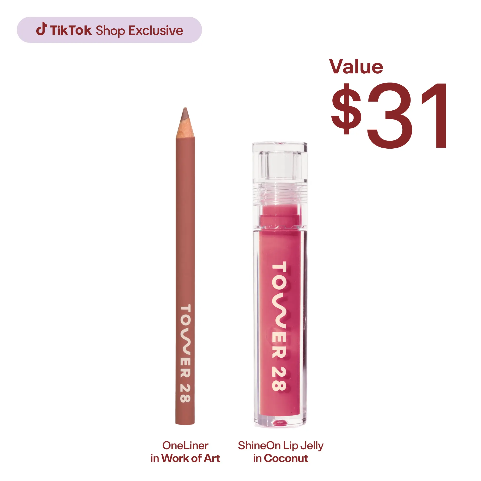 Tower 28 Line + Shine Lip Kit, Limited-Edition Lip Liner and Gloss Duo with Creamy Longwear Formula and High-Shine Finish, Enriched with Skincare Ingredients Glossy Lipgloss