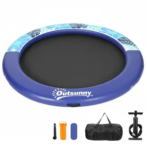Outsunny 8FT Inflatable Water Hammock, Round Floating Ring Raft for Adults, Heavy Duty Inflatable Floating Dock Platform with Mesh for for Lakes, Pools, Oceans