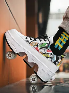 A pair of ice skates, unisex, sports shoes with wheels, ice skates that can walk and slide, wheels that can retract, suitable for both adults and children