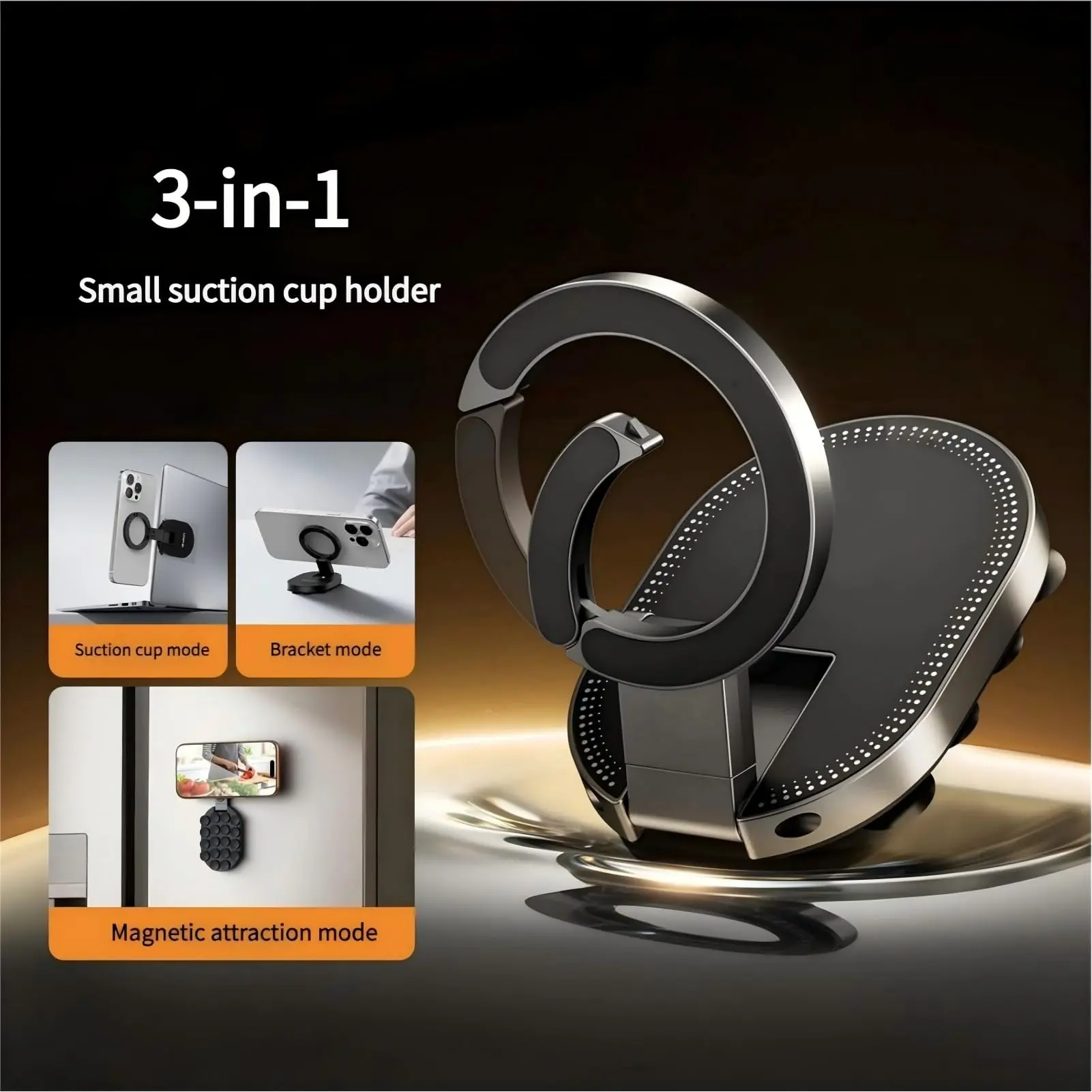 3-in-1 Magnetic Suction Cup Phone Mount, 360° Rotatable Adjustable Phone Holder, Portable Compact Mobile Stand for Outdoor Travel, Ideal for Car Dashboard, Office Desk Use and GPS Navigation Auto Interior Accessories