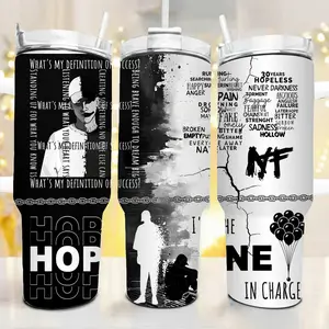 NF Real Music Hope 40oz Tumbler, I’m The One In Charge Lyrics Travel Mug, Nathan Feuerstein Rap Fan Gift, Black and White Aesthetic Rap Lyric Drinkware, Hope Album Merchandise for Real Fans