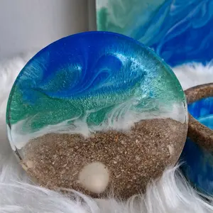 Palm Beach Ocean Resin Coaster & Charcuterie Set Handmade Coastal Decor for Home & Kitchen