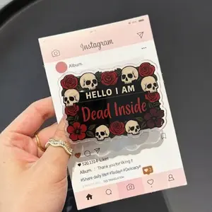 Hello I Am Dead Inside Skull Phone Grip, Gothic Rose Griptok, Dark Humor Aesthetic Phone Stand, Funny Macabre Accessory, Emo Grunge Skull Gift, Sarcastic Skeleton Phone Holder