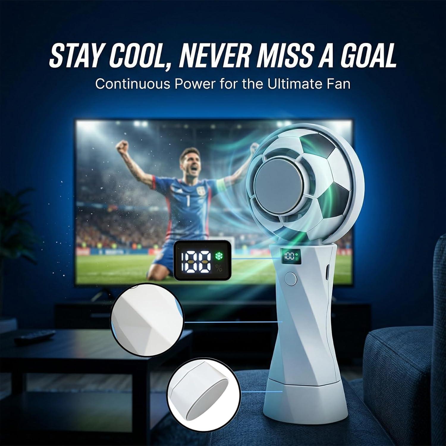 Portable Soccer Fan 5000mAh Handheld Fan with LED Power Display | 6 Speeds & 180° Foldable Personal Fan | Perfect Football Gift & Summer Must-Have! Portable Soccer Fan 5000mAh Handheld Fan with LED Power Display | 6 Speeds & 180° Foldable Personal Fan | Perfect Football Gift & Summer Must-Have!