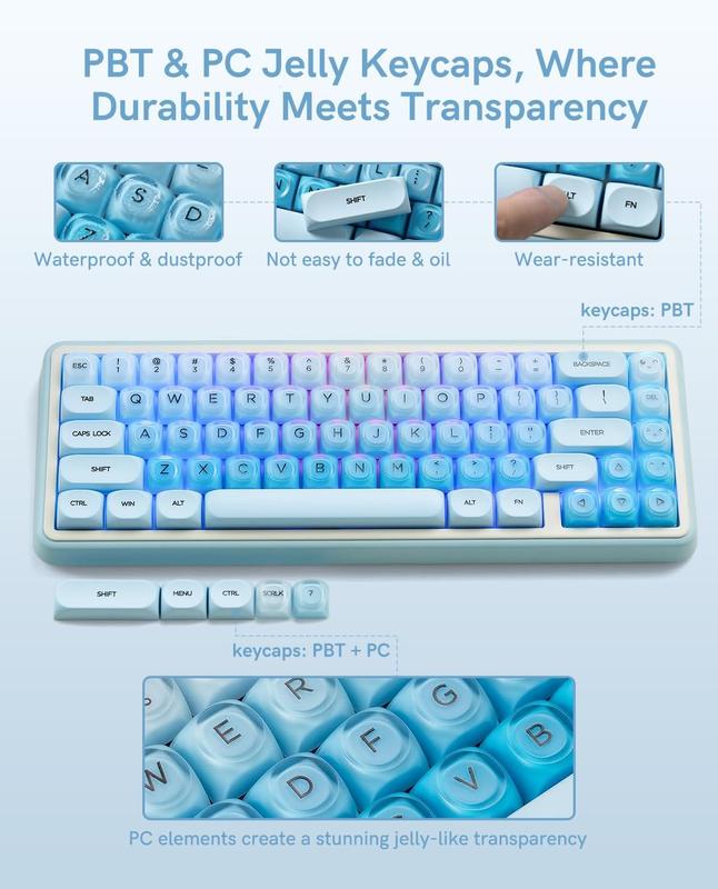 Womier PBT Keycaps, Jelly Keycaps MOA Profile for 61/68/84/87/98/100 Cherry Gateron MX Mechanical Keyboards