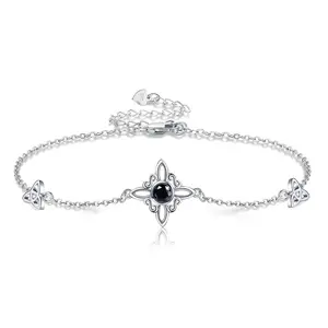 YFN Witches Knot Bracelets 925 Sterling Silver Celtic Knot Witch Bracelet Black Obsidian Jewelry Gifts for Women
